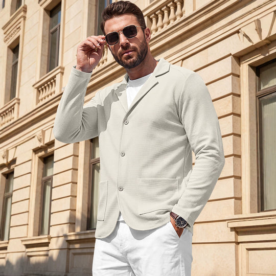 Herren Strickblazer-Cardigan mit Strukturstrick und aufgesetzten Taschen EB