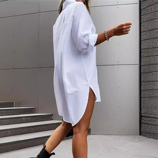 Damen chemisierter Oversized-Hemdblusenkleid EB
