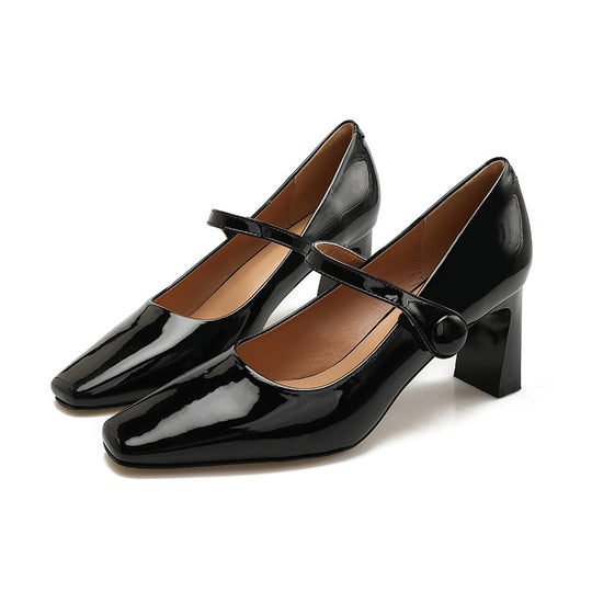 Damen elegante Pumps mit modischem Riemen und komfortablem Blockabsatz EB