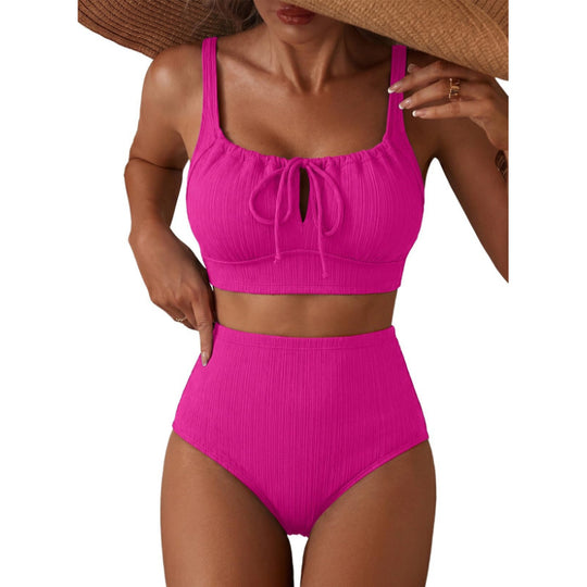 Damen Hochgeschnittener Bikini mit gerafftem Oberteil EB