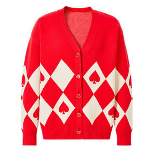 Damen Strickjacke mit Herzknöpfen und Rautenmuster EB