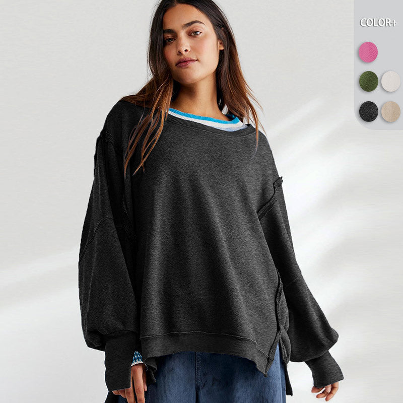 Damen Oversized Sweatshirt mit kreativem Saumdesign EB