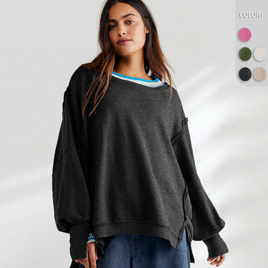 Damen Oversized Sweatshirt mit kreativem Saumdesign EB
