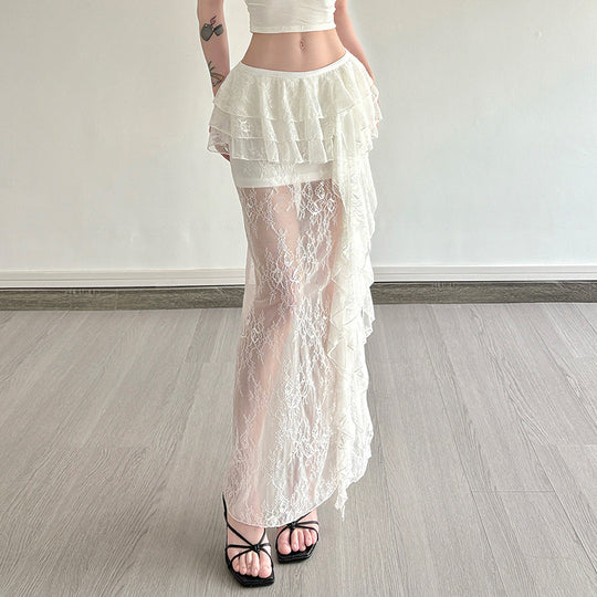 Damen Spitzenrock mit voluminösen Rüschendetails EB