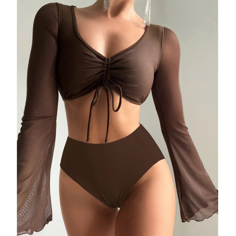 Damen Bikiniset mit langärmligem Oberteil und hoch geschnittenen Shorts EB