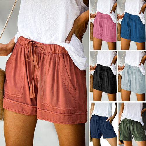 Damen Bequeme Sommer-Shorts mit elastischem Bund und praktischen Taschen EB