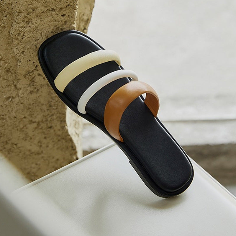 Damen modische Zehentrenner-Sandalen mit eleganten Riemen und komfortablem Fußbett EB