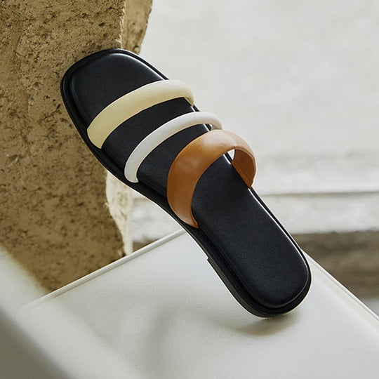 Damen modische Zehentrenner-Sandalen mit eleganten Riemen und komfortablem Fußbett EB