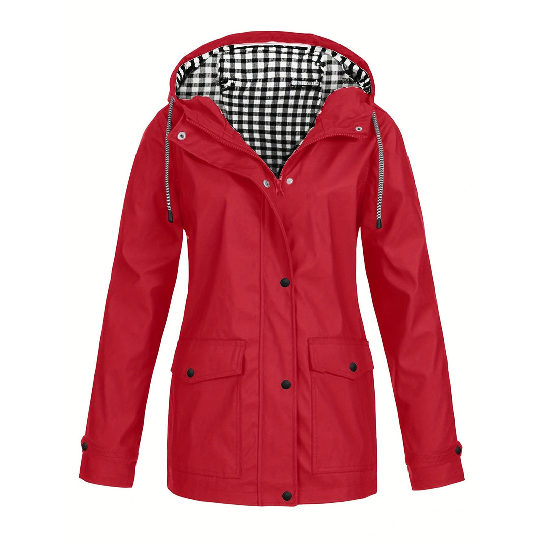 Damen modische Regenjacke mit kontrastierendem Innenfutter und praktischen Taschen EB
