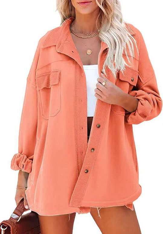 Damen Oversized Freizeitjacke mit praktischen Taschen und stylischen Druckknöpfen EB