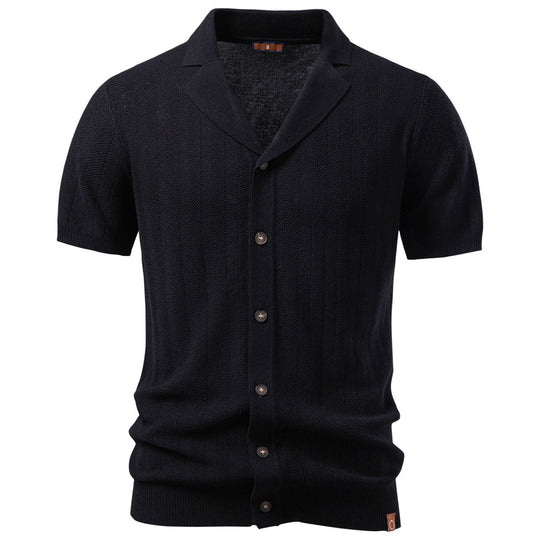 Herren nan Kurzarm Strickcardigan mit Reverskragen und feinem Strukturstrick EB