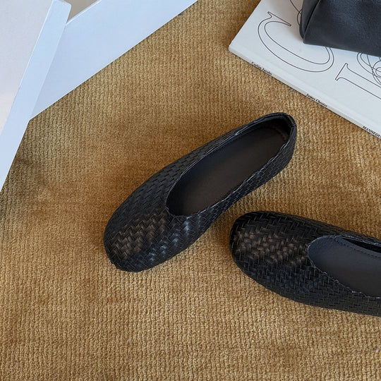 Damen Ballerinas aus hochwertigem geflochtenem Leder mit rutschfester Sohle EB