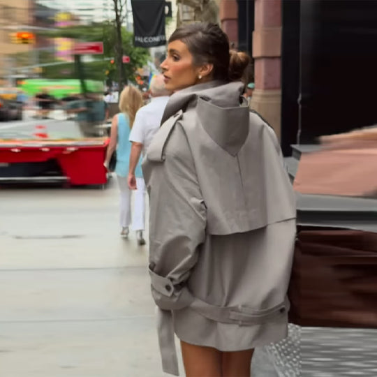 Damen Urbaner Trenchcoat mit hohem Kragen und doppelter Knopfleiste EB