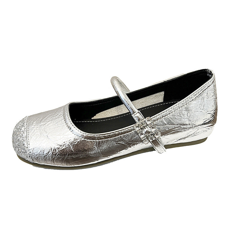 Damen Ballerinas mit modischem Riemen und glitzernder Oberfläche EB