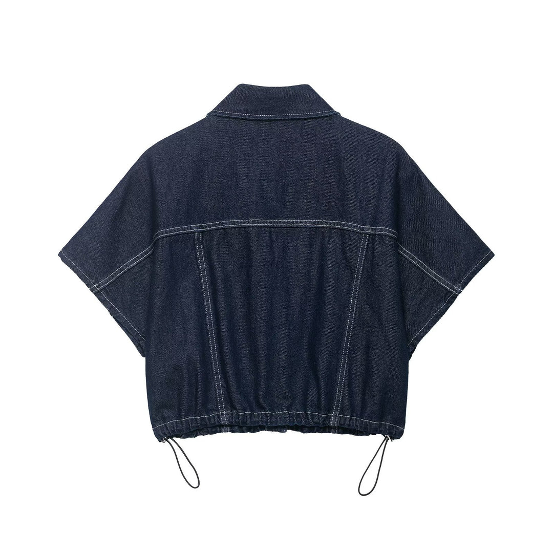 Damen Oversize Denim-Bluse mit praktischen Taschen und elastischem Saum EB