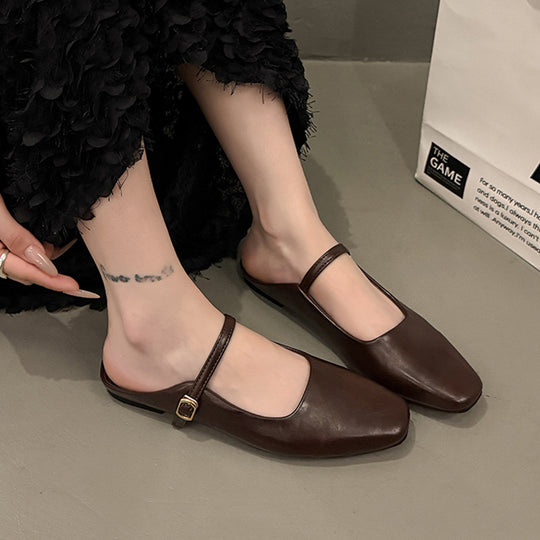 Damen elegante Slingback-Pantoletten aus hochwertigem Leder mit modischem Riemen EB