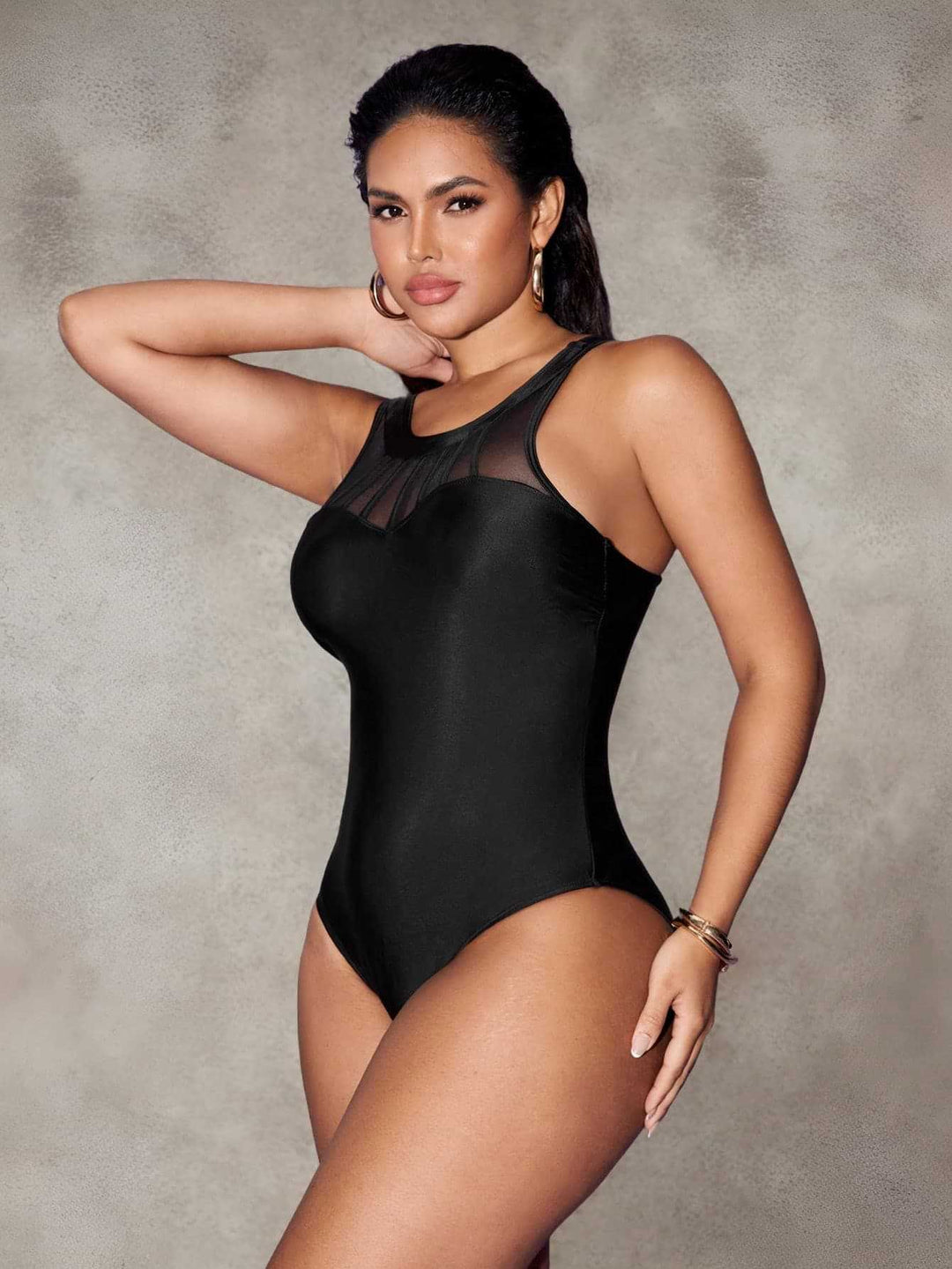 Damen Einteiliger Badeanzug mit modischem Mesh-Detail EB