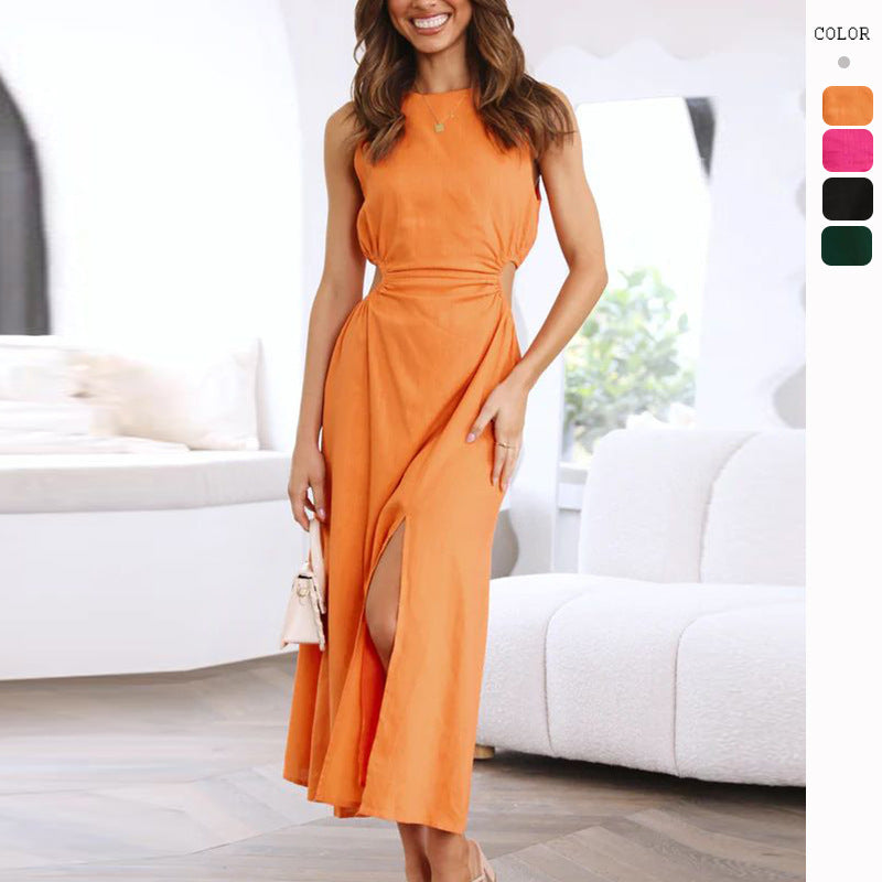 Damen Maxikleid mit raffiniertem Wickeldesign und hohem Schlitz EB