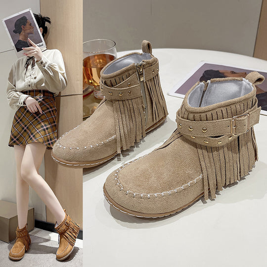 Damen modische Stiefeletten mit Fransen und Nieten EB