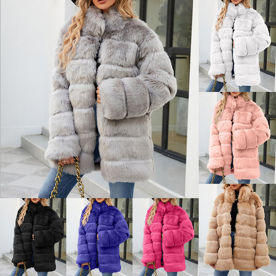 Damen Bequemer Kunstfellparka mit breitem Kragen und weichen Details EB