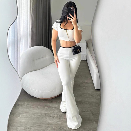 Damen modisches Crop-Top mit tailliertem Schnitt und weiter Hose EB
