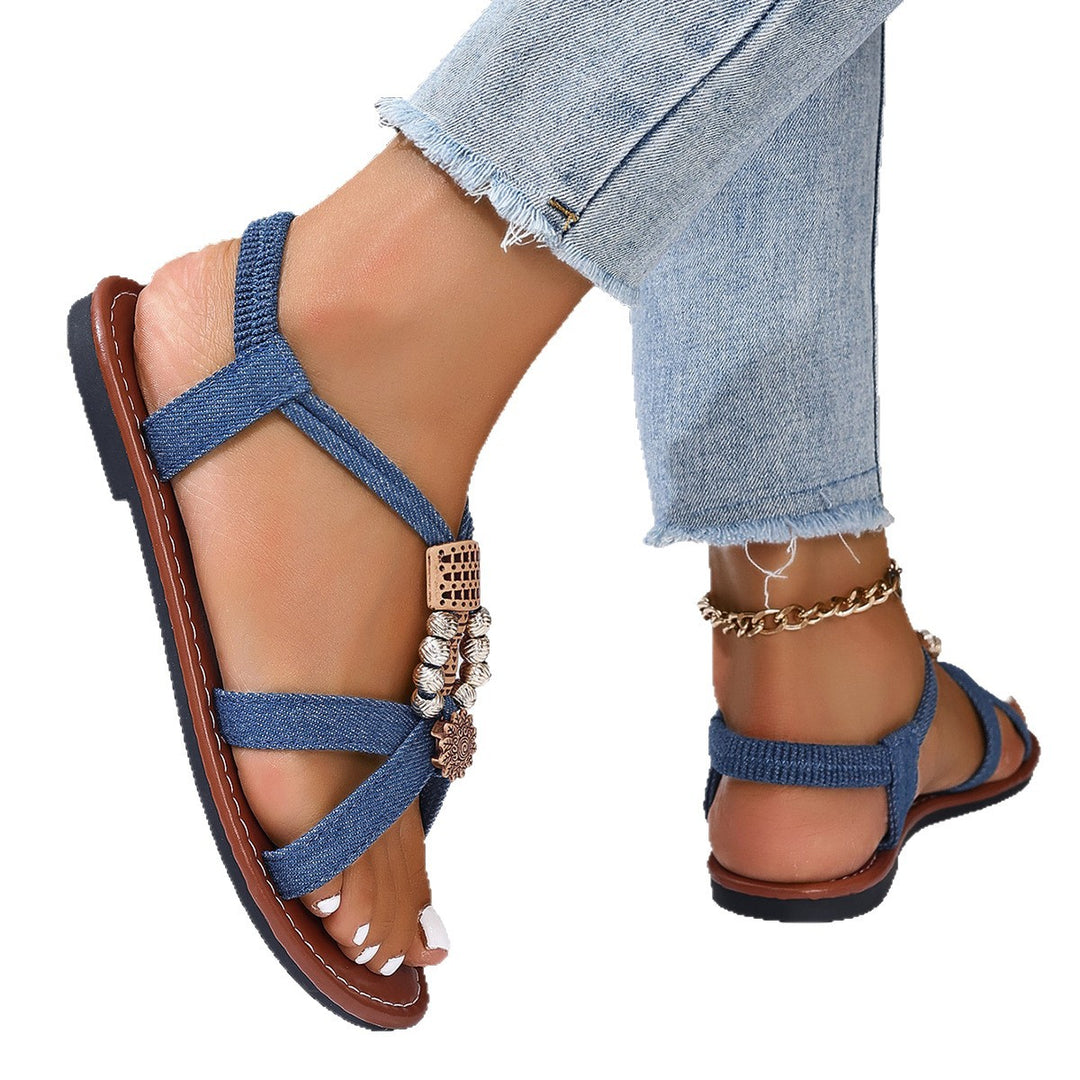 Damen Rendier-Sandalen mit dekorativen Beaded-Details und verstellbarem Riemen EB