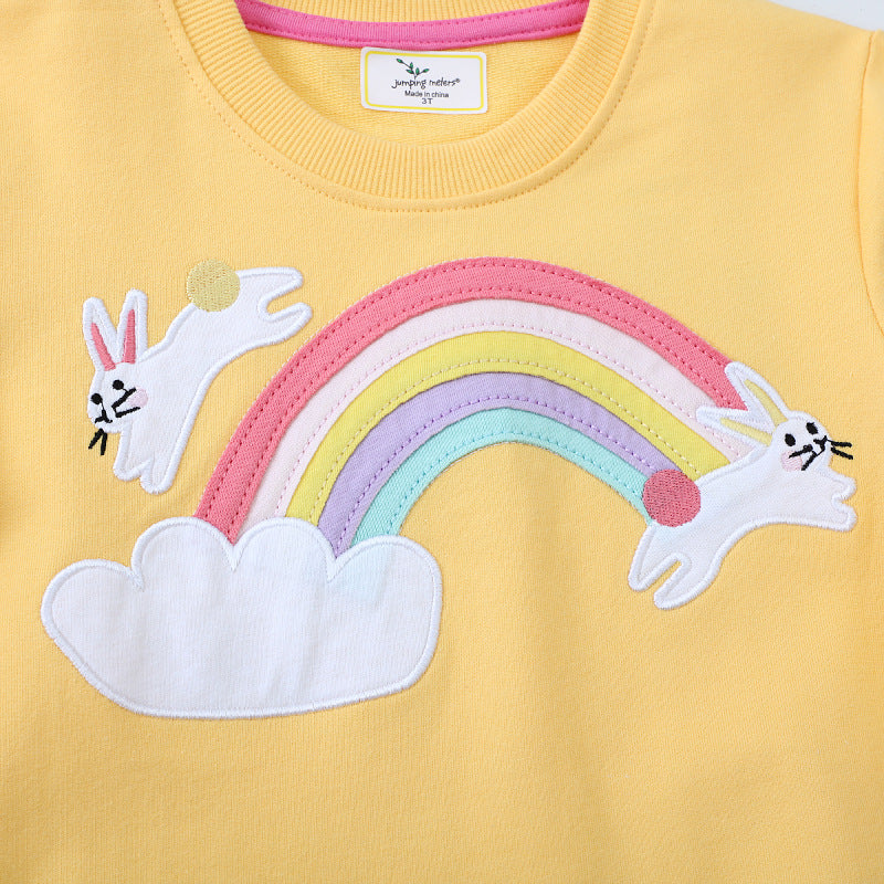 Mädchen Sweatshirt mit buntem Regenbogen und Hasenmotiv EB
