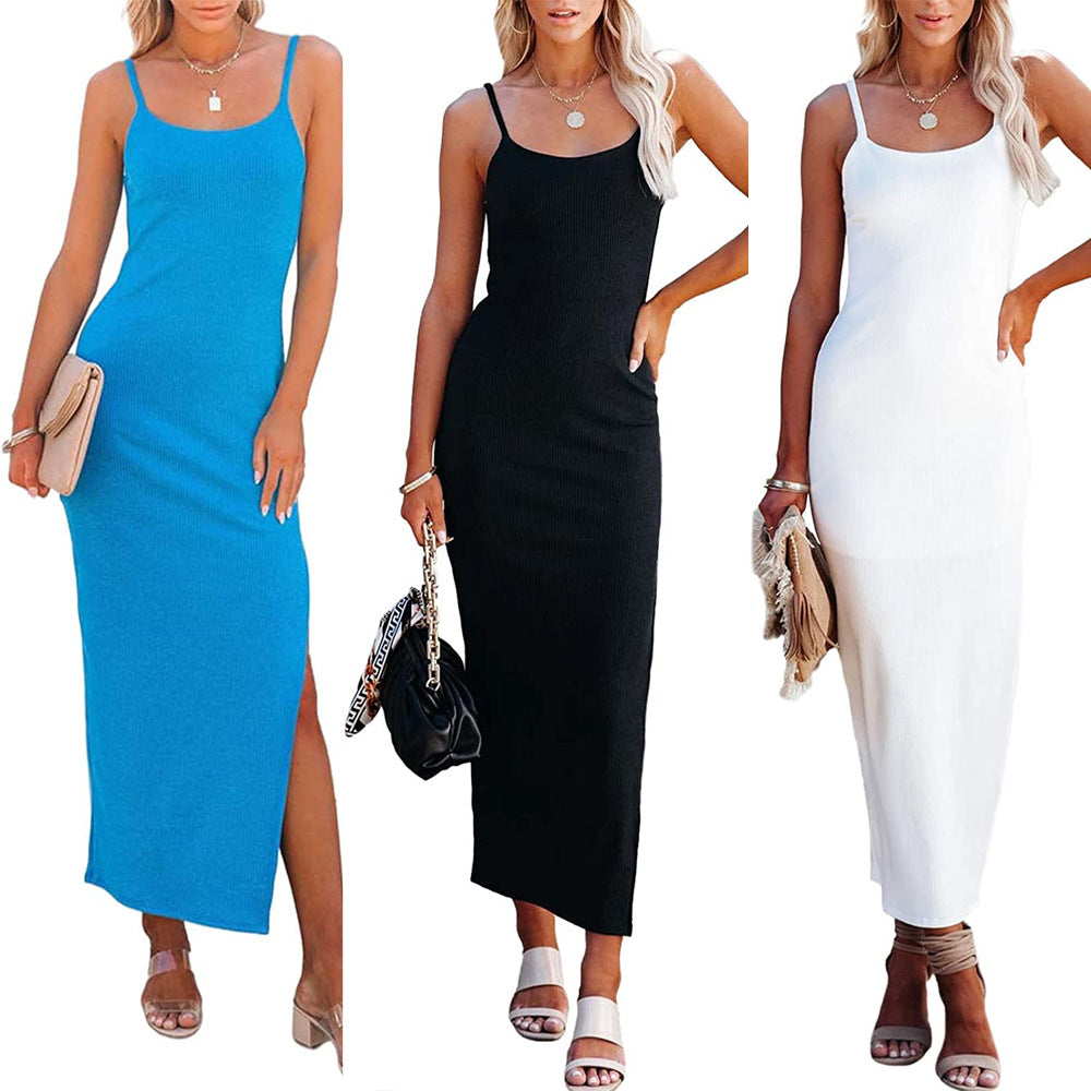 Damen Maxikleid mit feiner Ribstruktur und Spaghettiträgern EB
