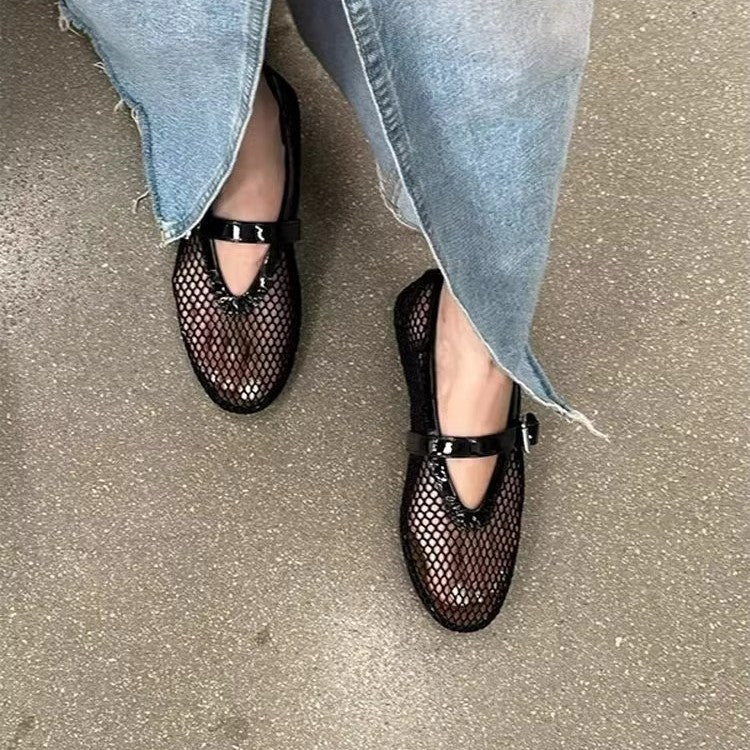 Damen Atmungsaktive Mary‑Jane‑Ballerinas mit Netz‑Mesh‑Obermaterial und verstellbarem Schnallenriemen EB