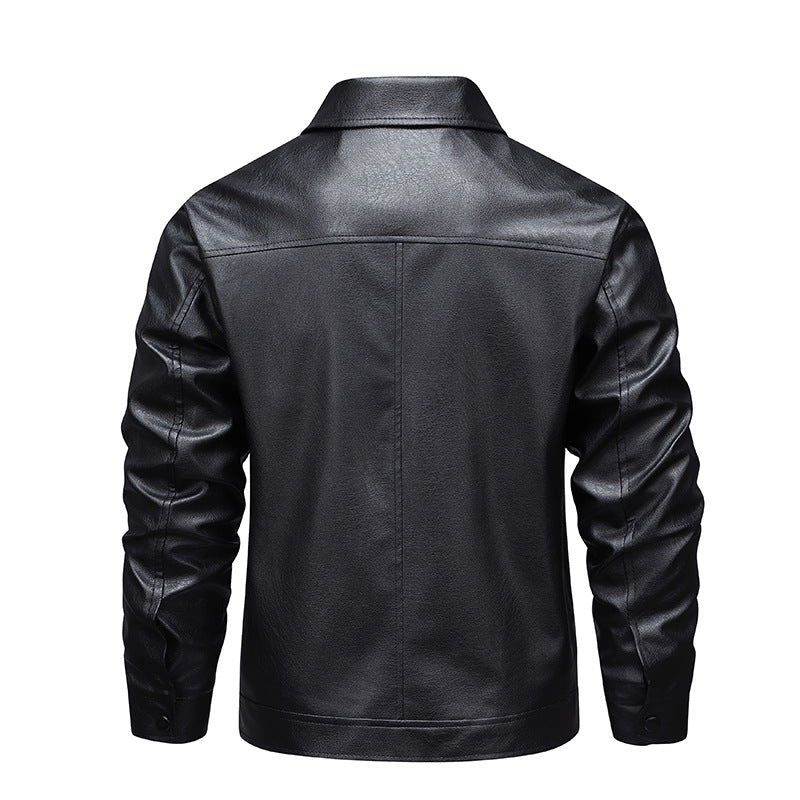 Herren Slim-Fit Kunstleder-Fliegerjacke mit Hemdkragen und Reißverschluss EB