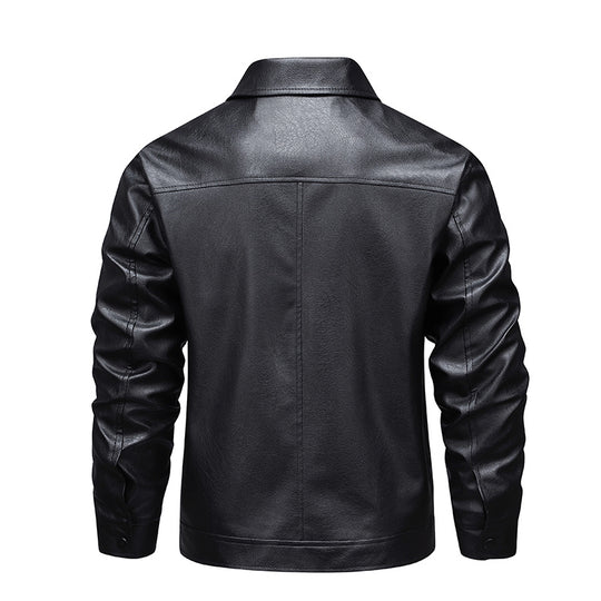 Herren Slim-Fit Kunstleder-Fliegerjacke mit Hemdkragen und Reißverschluss EB