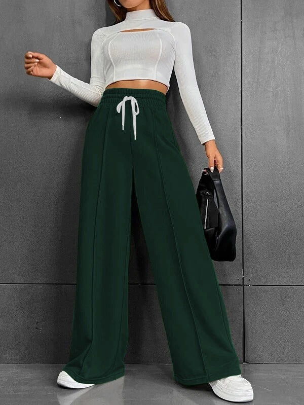 Damen nan weite High-Waist Palazzo-Jogginghose mit Kordelzug und Bügelfalte EB