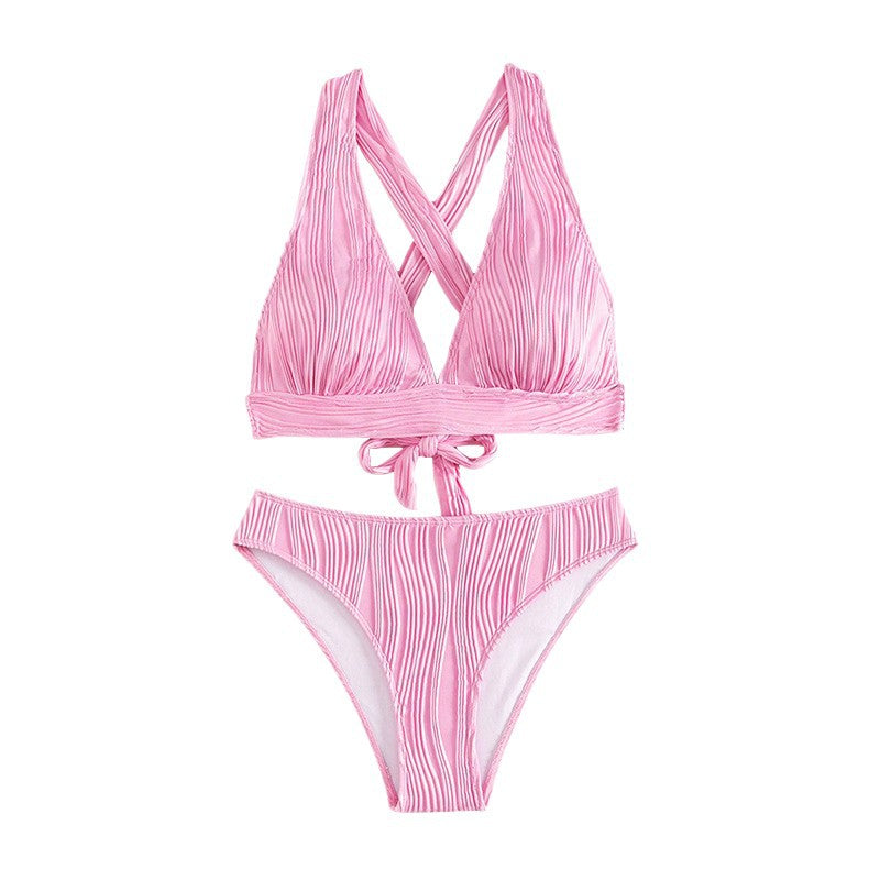 Damen Hoch geschnittener Bikini mit strukturierter Oberfläche EB