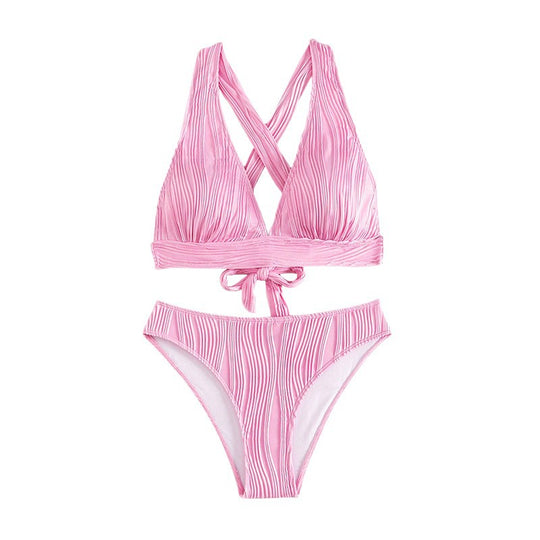 Damen Hoch geschnittener Bikini mit strukturierter Oberfläche EB