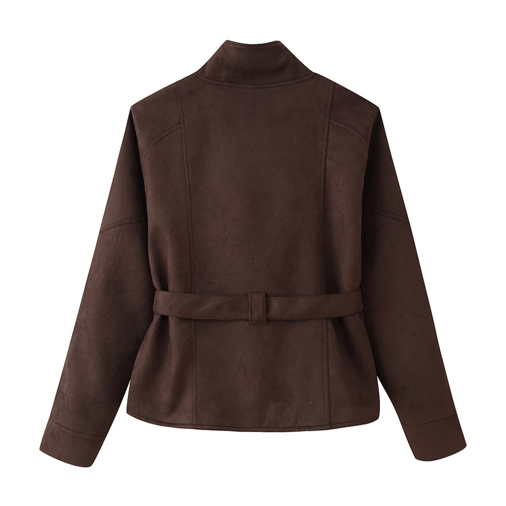 Damen elegante Oversized-Bomberjacke mit Taillengürtel EB