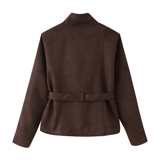 Damen elegante Oversized-Bomberjacke mit Taillengürtel EB