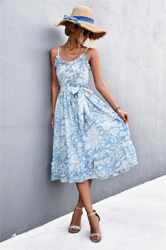 Damen Sommerkleid mit Rüschendetails und elastischem Taillenzug EB