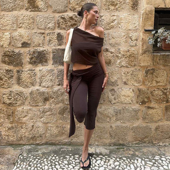 Damen Sportliche Capri-Hose mit elegantem Wickelband EB