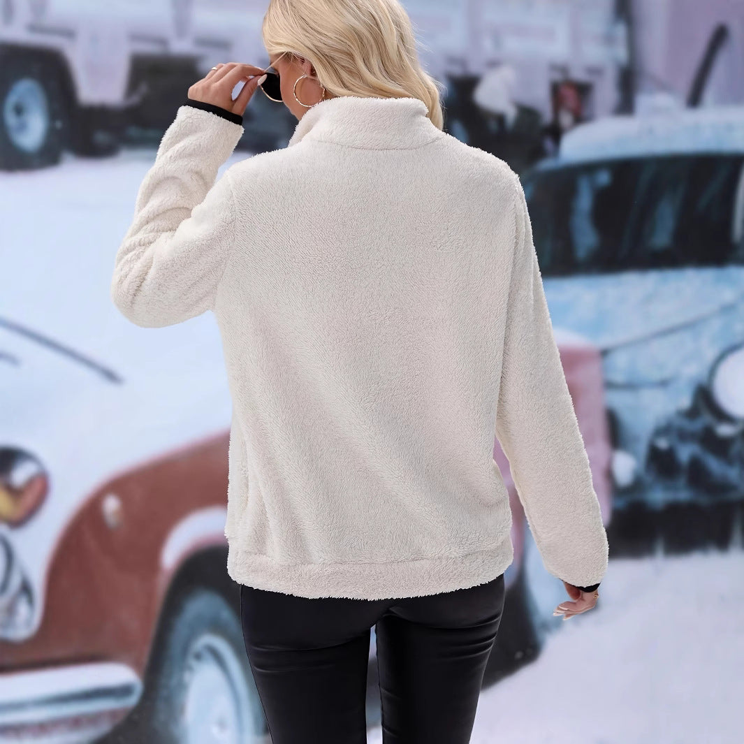 Damen Hochwertiger Fleece-Pullover mit Stehkragen und Reißverschluss EB