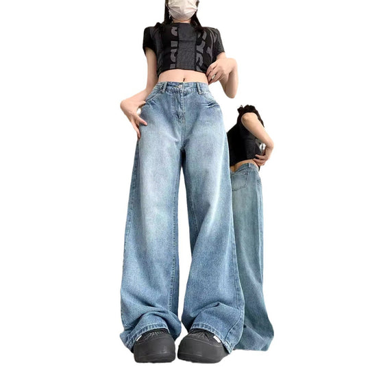 Damen weit geschnittene Mom-Jeans im Vintage-Look mit hohem Bund und modernen Details EB