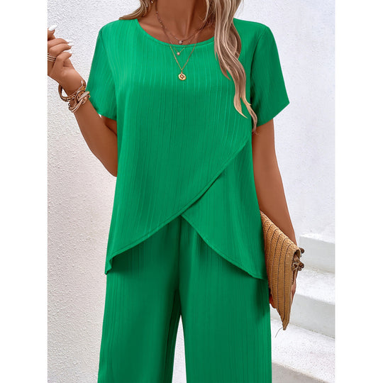 Damen stilvolles Zweiteiler-Set mit plissierten Details EB