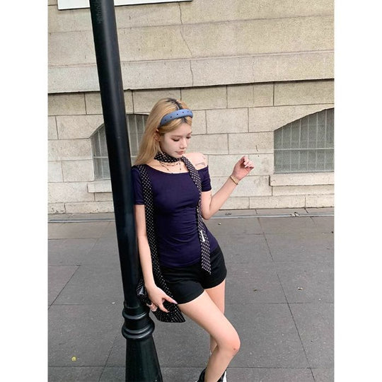 EB | Schräge Schulter Off-Shoulder Kurzarm