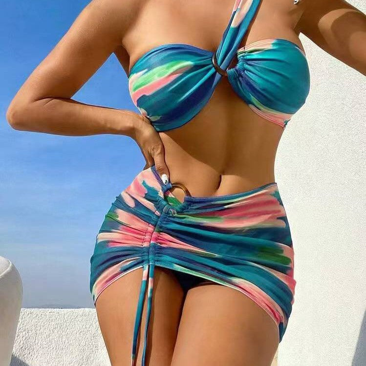 Damen Cropped Bikini-Set mit verspieltem Rüschendesign und elegantem Bindeträgersystem EB