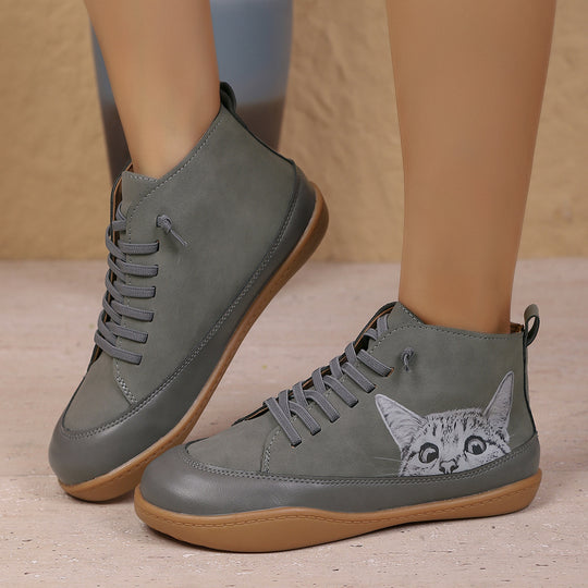 Damen Sneakers mit kreativem Katzen-Design und rutschfester Sohle EB