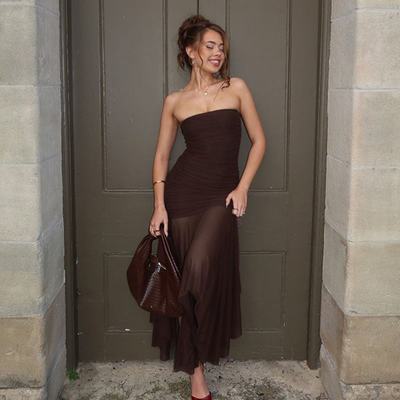 Damen Longdress mit raffinierten Falten und elegantem Chiffon-Einsatz EB