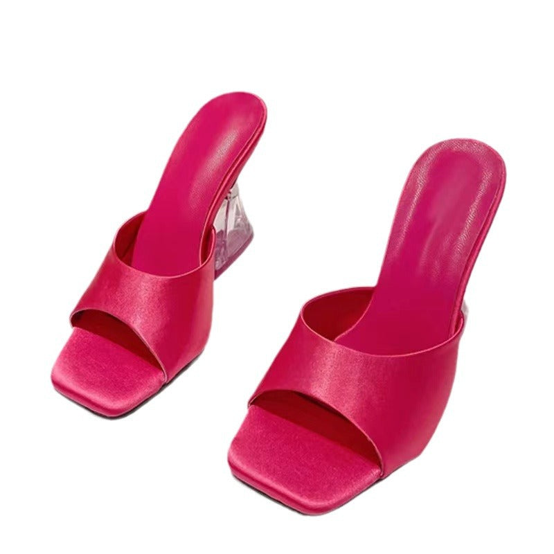 Damen Modische Flip-Flops mit transparentem Blockabsatz EB