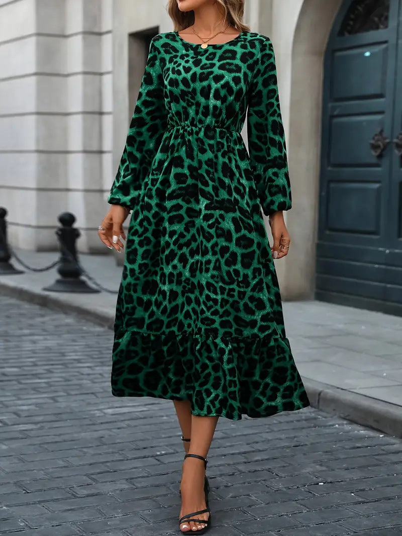Damen Maxikleid mit tierischem Muster und fließendem Schnitt EB