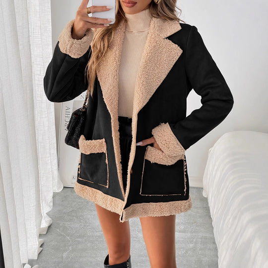 Damen Oversized Teddy-Jacke mit Taschen und weich gefüttertem Kragen EB