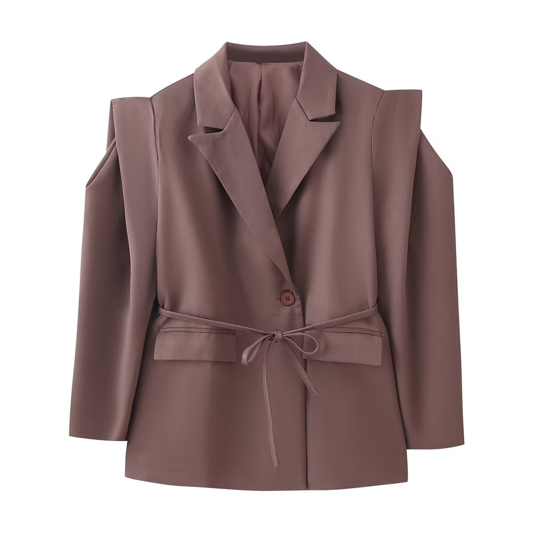 Damen nan taillierter Blazer mit Bindegürtel, Reverskragen und Schulterpolstern EB