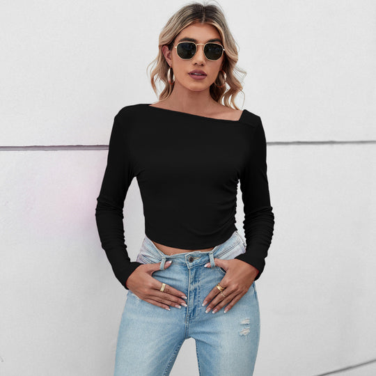 Damen figurbetontes geripptes Langarm-Cropped-Top mit asymmetrischer Schulterlinie und taillierter Stretch-Passform Eichborn Berlin